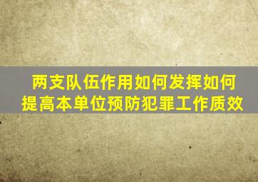 两支队伍作用如何发挥如何提高本单位预防犯罪工作质效